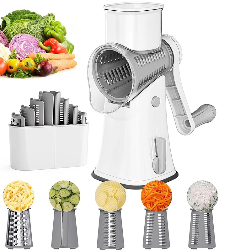 5-in-1 Rotary Stainless Steel Grater – Cheese, Vegetables, Julienne & Mandoline