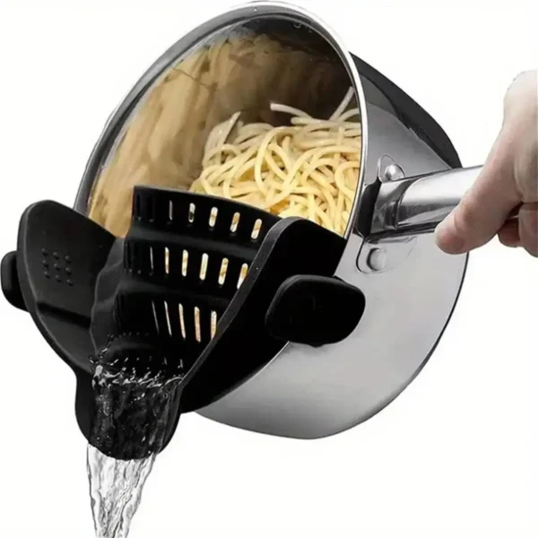 Clip-On Silicone Strainer – Drain Pots and Pans Without Splashing